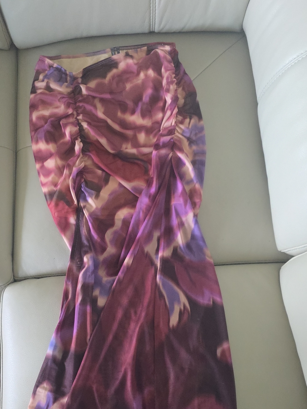 Anthropologie Women’s Ruched Skirt in Purple Floral Print NWT XS